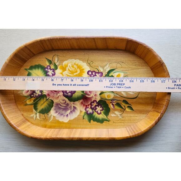 TRAY-WOODEN-HAND PAINTED-Floral-Lightweight-Artist-Bright Colors-18 in X 10 in - Picture 10 of 12